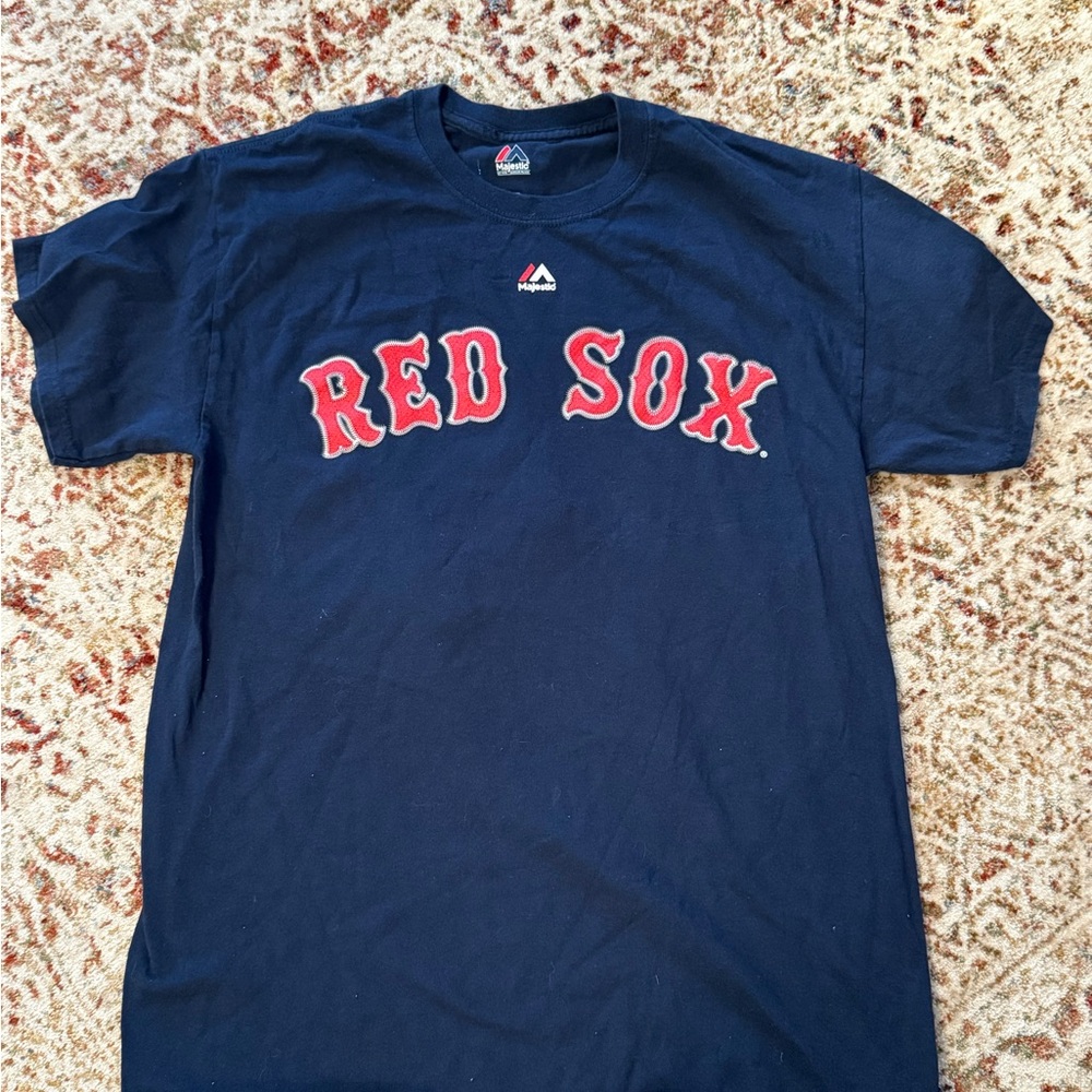 Majestic Blue and Red Short Sleeve Tee Betts Boston Red Sox medium